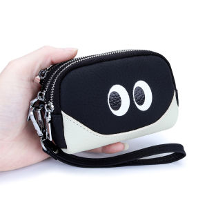 New Style First Layer Cowhide Coin Purse Three Zipper Large-Capacity Storage Bag Ladies Mini Hand