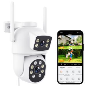 BESDER | Outdoor Wireless Security IP Camera 12MP HD Dual Lens External Wifi PTZ Camera Auto Tracking Street Surveillance Camera iCsee