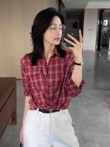 YUFUQING | Retro Hong Kong Style Long Sleeve Red Plaid Loose Casual Womens Shirt Versatile Early Autumn New Arrival Elegant Top