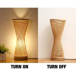 JOYINLED Handmade Bamboo Table Light Rattan Rural Style Indoor Lamp with Decor Decorative Lights for Bedroom Living Room Dia.15