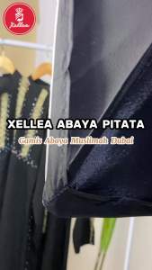 Abaya Hitam Mewah Elegan Bordir Gamis Abaya Pitata Lebaran Fashion Muslim Wanita Terbaru dengan Zipper Depan dan Bordir Kombinasi Manik Berkilau - XELLEA
