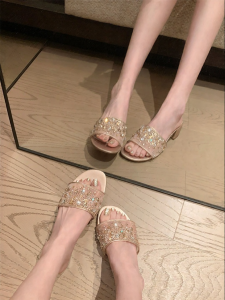 SHÉII | Dép Xăng Đan Pha Lê Với Tulle Và Hạt Rhinestones