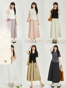 กระโปรงทรงเอเอวสูงสไตล์เกาหลีสำหรับผู้หญิงไซส์ใหญ่ กระโปรงทรงเอทรงเข็มขัดสำหรับฤดูใบไม้ผลิและฤดูร้อน