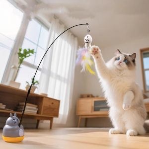 New Steel Wire Long Pole Feather Cat Toy Rotating Fishing Cute Kitten Pet Toy for Self-Pleasure Relief