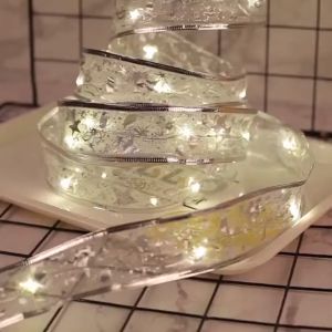 3.8cm Christmas Ribbon Fairy Lights for Christmas Tree Decoration Home Garden White Christmas Gift