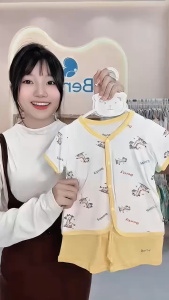 Bộ cộc cài giữa BENTY dáng cardigan họa tiết set đồ dễ thương cho bé từ sơ sinh đến 18 tháng