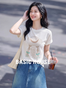 Basic House | White Round Neck Cartoon Printed T-Shirt