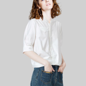 Chic Trendy Ageless Design Sensation Niche Shirt Womens White Elegant Fashionable Street Style Polyester Fiber Short Sleeve