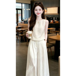 Y6Y | Youthful Casual Sporty Sleeveless Top and Wide Leg Pants Two-Piece Set