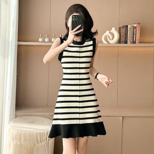 Missliu Fashion Womens Knit skirt Solid Color Base Shirts Sleeveless Vest Skirt 2025 Summer New A-Line Dresses