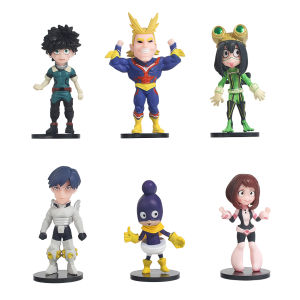 Bandai | 6pcs/Set Mini Cute Ver. PVC Action Figure My Hero Academia Boku No Hero Midoriya Bakugou Shoto Ochaco Gift Doll Model 8cm