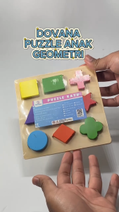 Dovana Puzzle Anak Geometri Shapes Kayu Bentuk Edukasi Mainan Balita Wooden Chunky 3D Geometri