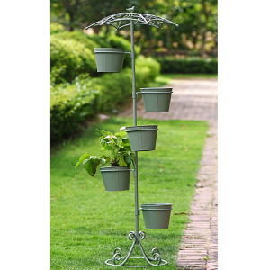 Iron Umbrella Flower Stand Bird Five Bucket Basin Lift High-Rise Balcony Courtyard Decoration Room-Shaped Outdoor Ladder Climbing Vine Garden Trade