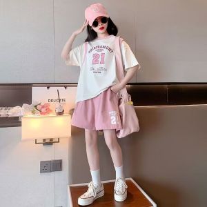 Bộ Đồ Trẻ Em Mùa Hè Bằng Cotton Phong Cách Mới Bộ Đồ Hai Mảnh Rộng Rãi Thoải Mái Cho Bé Gái Bộ Đồ Thể Thao Mùa Hè Cho Bé Gái