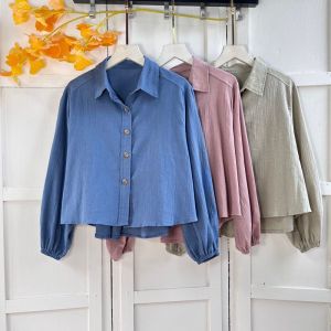 Kemeja Korean Style // Kemeja Linen Wanita // Atasan Wanita Kantong Terbaru