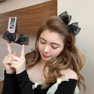 【♡Lovely girls house♡】2023 New Black Lace Double-layer Mesh Bow Hair Clip for Women Girls Fashion Korean Style Sweet Hairpin Hair Accessories