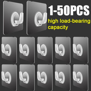 1-50pcs Transparent Strong Adhesive Wall HooksSelf Adhesive Door Wall Hanger HookSticky Waterproof Kitchen Bathroom Storage Organizer Rack