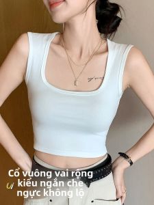 MiiOW | Áo ba lỗ không tay màu trắng gợi cảm cho nữ mùa hè 2024 Áo khoác ngoài cổ vuông hở bụng che mông áo cotton ôm vừa vặn