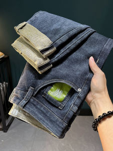 Quần jean cao cấp thời trang nam có thêu và miếng vá Mangu Kadan Thương hiệu Slim Fit Quần Xù Chia chi tiết