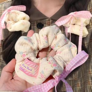 2Pcs Bowknot Hair Ring Sweet Silk Ribbon Solid Fabric Scrunchies Elastic Hair Bands Fashion Ponytail Hair Rope Ballet Women Headwear
