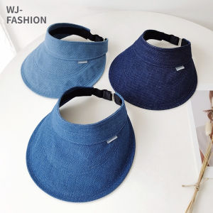 【WJ】Washed Denim Empty Top Hat for Women Foldable Sun Shading Duckbill Cap Fashion Portable Sunscreen Sun Hat