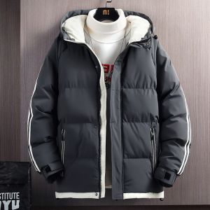 ROMON | Lormen Mens Cotton Jacket Autumn Winter New Thick Warm Short Hooded Cold Resistance Down Cotton Coat Trendy Fashion Streetwear
