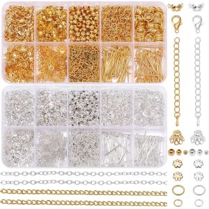 820Pcs/Box DIY Jewelry Findings Tool Kit Jump Rings Clasps Beads Caps Tail Chains Set For Mobile Phone Chain Necklace Making Accessories