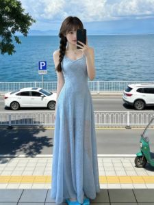 Gentle V-Neck Waist-Shaping Slimming Unique Long Dress