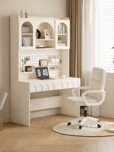 Cream-style Multi-functional Desk with Bookshelf and Dressing Table