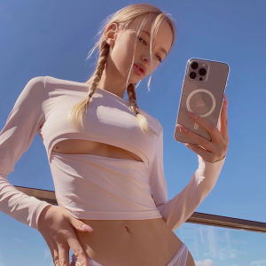 เสื้อยืดแขนยาวเผ็ดร้อน ทรงสั้น สำหรับผู้หญิง แฟชั่นฤดูใบไม้ร่วง ผ้าโพลีเอสเตอร์ ทรงสลิมฟิต สำหรับเยาวชน