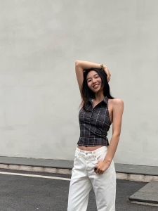 Cleanfit Cheater Neck Hanging Plaid Slimming Polo Vintage Style Quick Outfit Rescue Kit Commute Friendly Short Length Polyester Blend