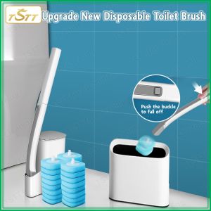 Upgraded Disposable Toilet Brush With Cleaning Liquid Wall-Mounted Long Handle Cleaner Tool For Bathroom With Replacement Brush Head Toilet Cleaning Brush Accessories