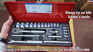 Bộ tuýp khẩu 3/8 inch 6 cạnh 6-22mm 22 chi tiết Kingtony 3523MR