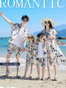 Bộ Quần Áo Gia Đình Đi Biển Mùa Hè Chất Liệu Vải Voan Bohemian Trang Phục Ngắn Tay Quần Áo Cho Bố Mẹ Và Con Cái