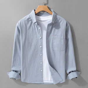 Áo Sơ Mi Nam Tay Dài Chất Liệu Cotton Nguyên Chất Mùa Thu Phong Cách Nhật Bản Thoải Mái Đa Năng Cổ Vuông Dáng Rộng