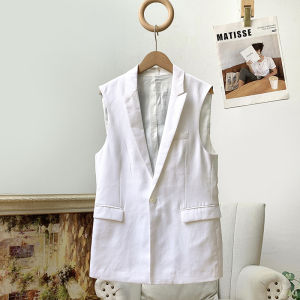 Elegant Cotton Linen Suit Vest Womens Fashion Commute Style Back Printed Casual Chic One Button Closure Floral Patterned