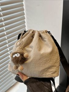 Trendy Nylon Bucket Bag Womens Crossbody Small Shoulder Bag for School Summer Casual Style Fashion Element Soft Handle