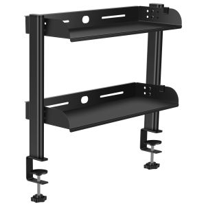 2 Tiers Clamp-on Desk Shelf No Drill Desk Organizer Rack Space Saving Adjustable Metal Computer Desktop Clamp High Load-Bearing