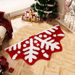 VIKAMA Christmas Snowflake Half Round Door Mat Red White Print Rug For Entryway Front Door Bathroom Xmas Holiday Home Decor