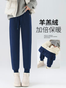 กางเกงกีฬาผู้หญิงหนา อบอุ่น กันลม กระชับสัดส่วน ขนแกะ กางเกงขายาวผ้าฝ้าย กางเกงขายาวเอวยางยืด กางเกงขายาวทรงหลวม