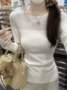 Womens Knitted Mesh Top Half Transparent Thin Long Sleeve Summer Autumn Fashionable Pure Desire Slim Fit New Arrival Base Layer