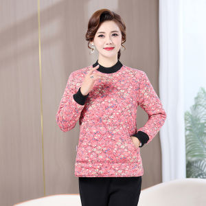 Winter Pullover Floral Turtleneck Cotton-Padded Jacket Middle-Aged and Elderly Tops Cotton-Padded Coat Mothers Close-Fitting Camel Cotton Cold-Proof Cotton-Padded Coat for Women