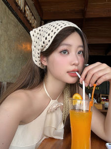 ผ้าพันคอสามเหลี่ยมถักมือกลวงออกโดย Zooko ฤดูร้อน อุปกรณ์ชายหาดสําหรับการเดินทางและการถ่ายภาพผ้าโพกหัวสไตล์ Pastoral หญิง