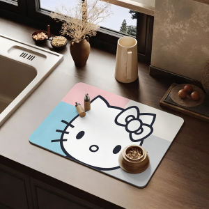 Sanrio | Color Block Hello Kitty Kitchen Dish Drying Mat Non-Slip Rubber Base Washable Cloth Surface