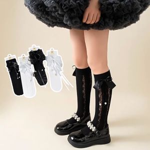 ถุงเท้าน่องเด็กผู้หญิง ตาข่ายระบายอากาศ ถุงเท้าการแสดงการเต้นรำ สไตล์เจ้าหญิงญี่ปุ่นและเกาหลี ประดับโบว์ รุ่นLT317