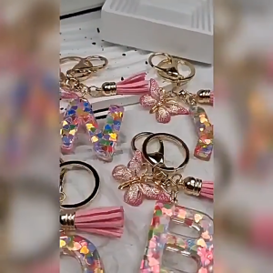 Glitter Sequin Filled 26 Letter Keychain With Tassel Exquisite Butterfly A-Z Alphabet Keyrings Women Bag Pendant