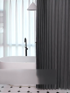 Foldable Shower Curtain for bathroom Foldable Waterproof Linen Shower Curtain with Ring set Grey