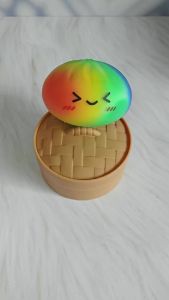 Rainbow Color Dumpling Squishy Toy with Bamboo Slow Rising Stress Relief Fidget Ball Soft Squeeze Toys for Adults & Kids