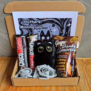 ✨ Black Choco Gift with Kitty Cat Plush Holiday Gift Collectibles Plushie Stuffed Toys Valentines Romance Custom Message