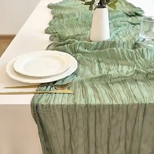 Cheese Table Runner Pleated Fabric Bohemian Style Balinese Gauze Dining Tablecloth Wedding Party Decoration